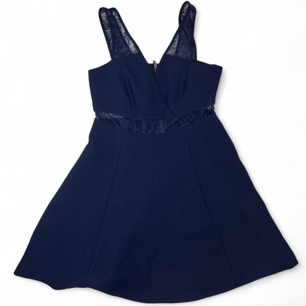 vintage BCBGeneration v-neck fit & flare sleeveless mini dress with lace waist